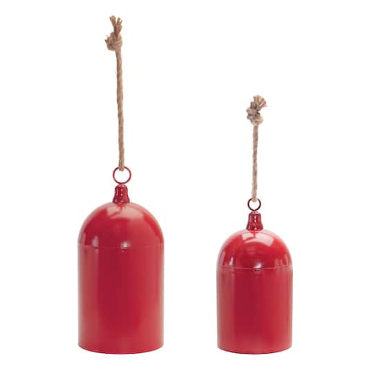 90340DS 6 & 10.5 in. Metal & Rope Bell Ornament, Red - Set of 2